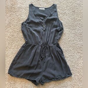 Dark Gray Sleeveless V-Neck Drawstring Romper